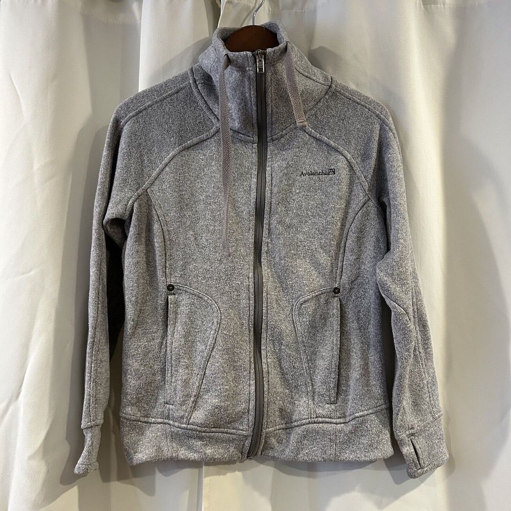 Avalanche Full Zip Up Sweater Knit Jacket Light Grey outerwear Women Small